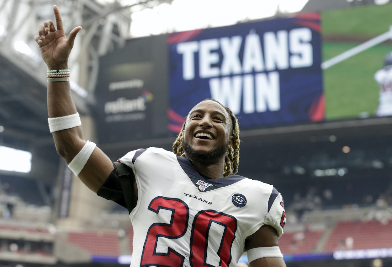 Justin Reid of the Houston Texans celebrates after the game against the Jacksonville Jaguars at NRG Stadium on September 15, 2019 in Houston, Texas.