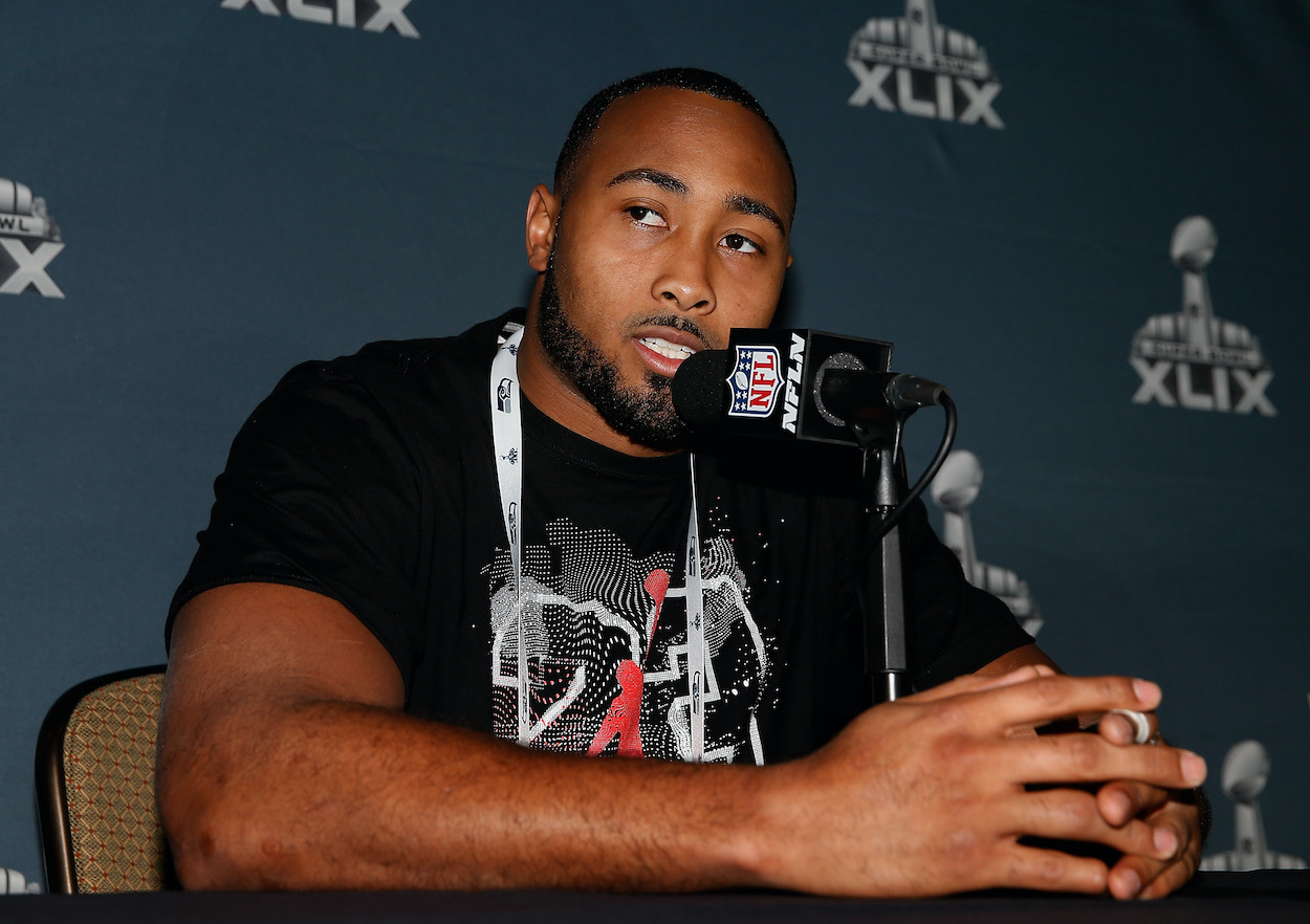 Outside linebacker K.J. Wright of the Seattle Seahawks speaks during a Super Bowl XLIX media availability at the Arizona Grand Hotel on January 26, 2015 in Chandler, Arizona. He recently passed on signing with the Las Vegas Raiders.