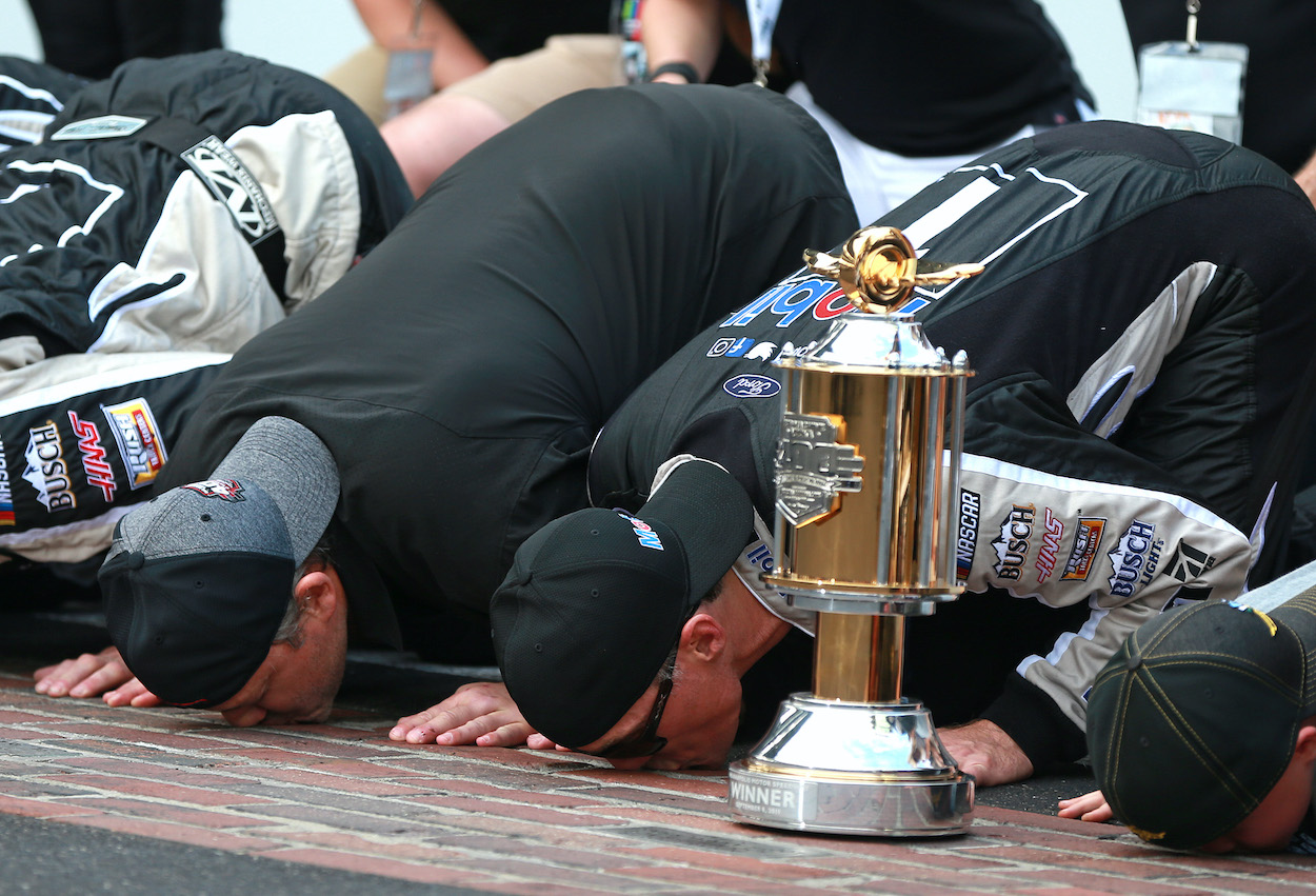 Kevin Harvick kisses bricks at Indianapolis Motor Speedway