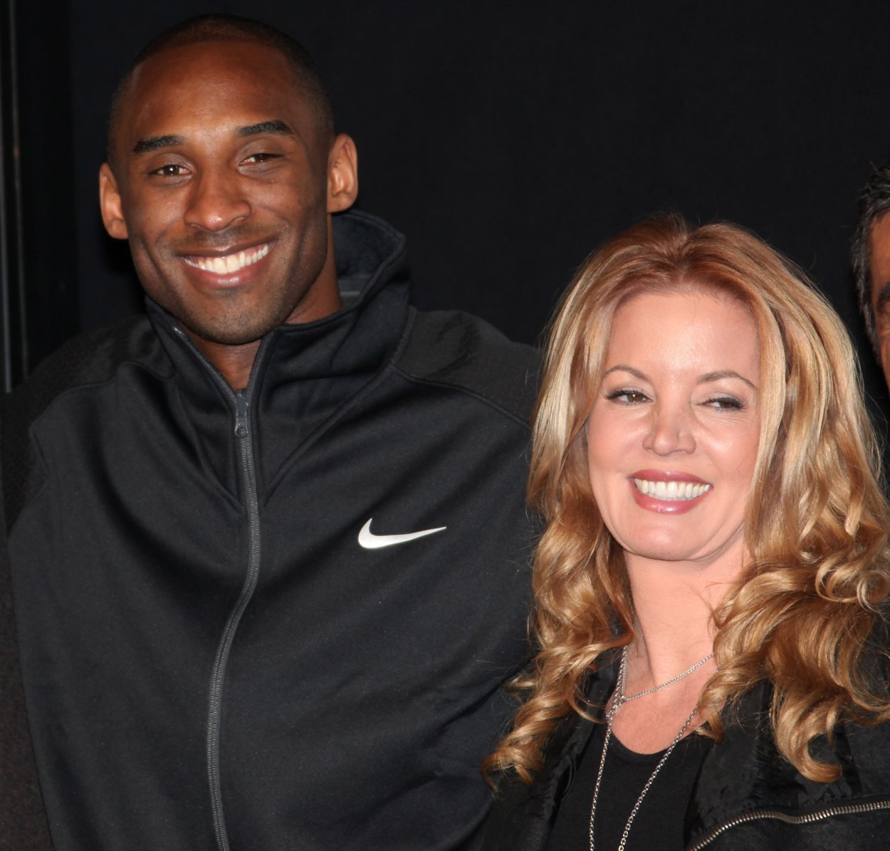 Los Angeles Lakers legend Kobe Bryant (L) and Lakers owner Jeanie Buss in 2011.