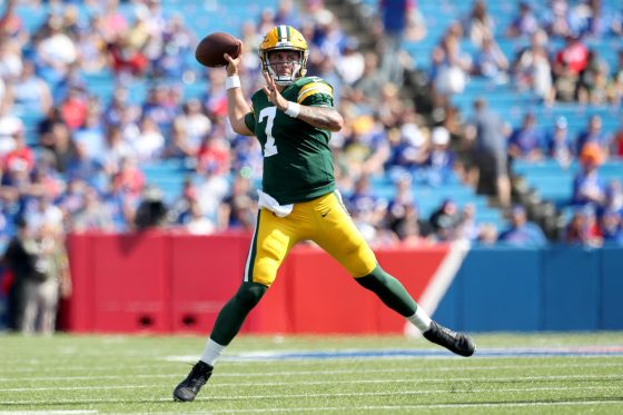 Kurt Benkert of the Green Bay Packers passes during the third quarter against the Buffalo Bills at Highmark Stadium on August 28, 2021.