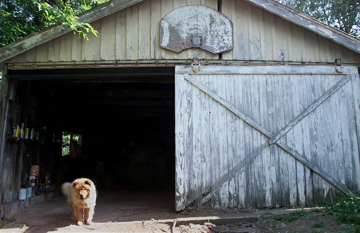 A hoop and backboard attached to the garage at Larry Bird's childhood home.