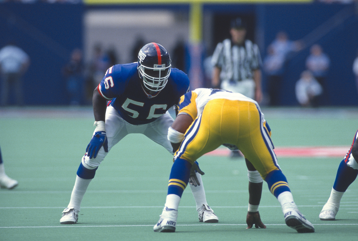 Lawrence Taylor in action against the Los Angeles Rams in 1991.
