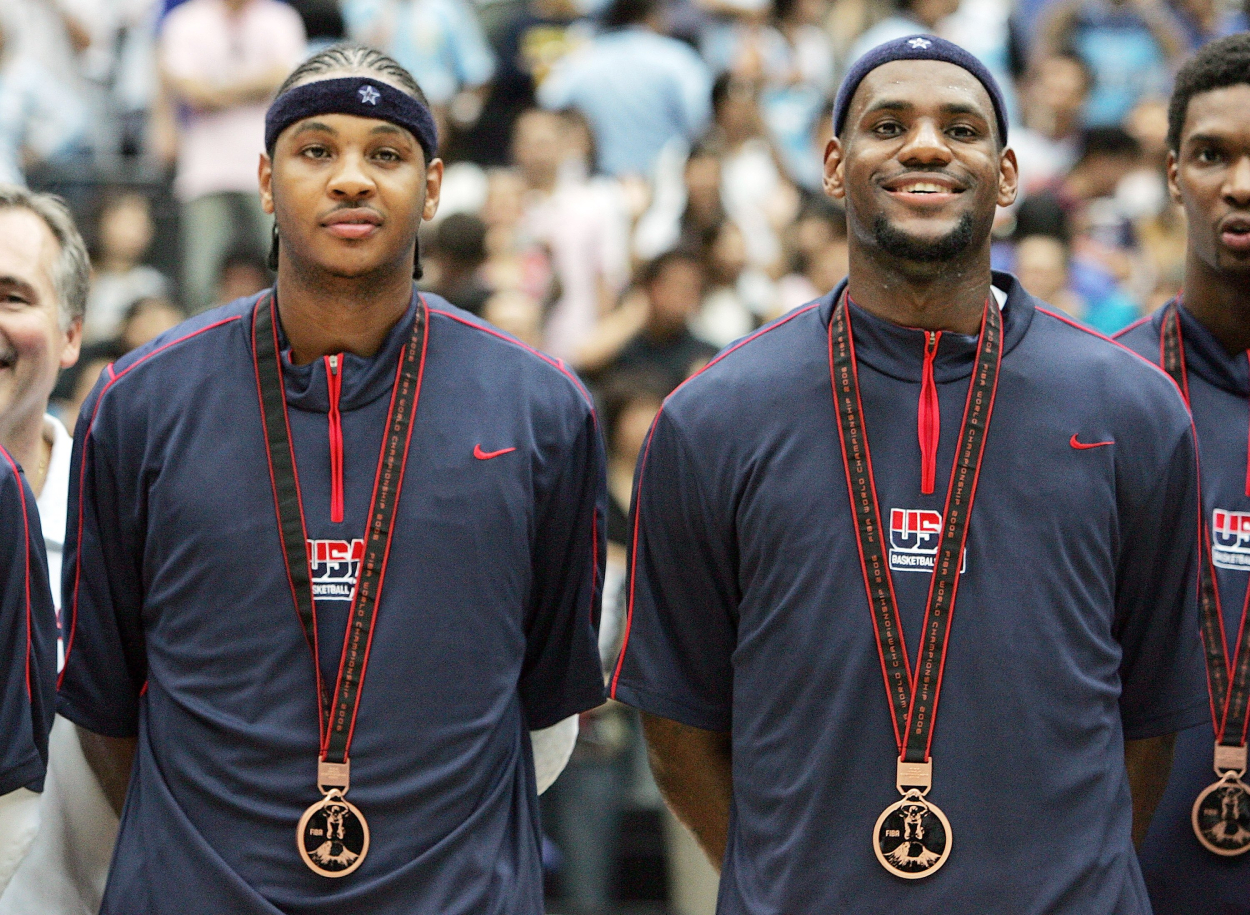 NBA legends Carmelo Anthony and LeBron James, who became friends in high school.