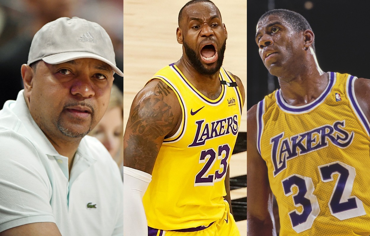 Mark Jackson (L), LeBron James, and Magic Johnson.
