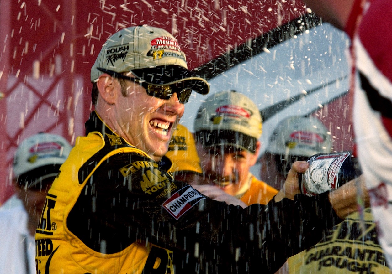 Matt Kenseth celebrates winning the 2003 NASCAR Cup Series points championship