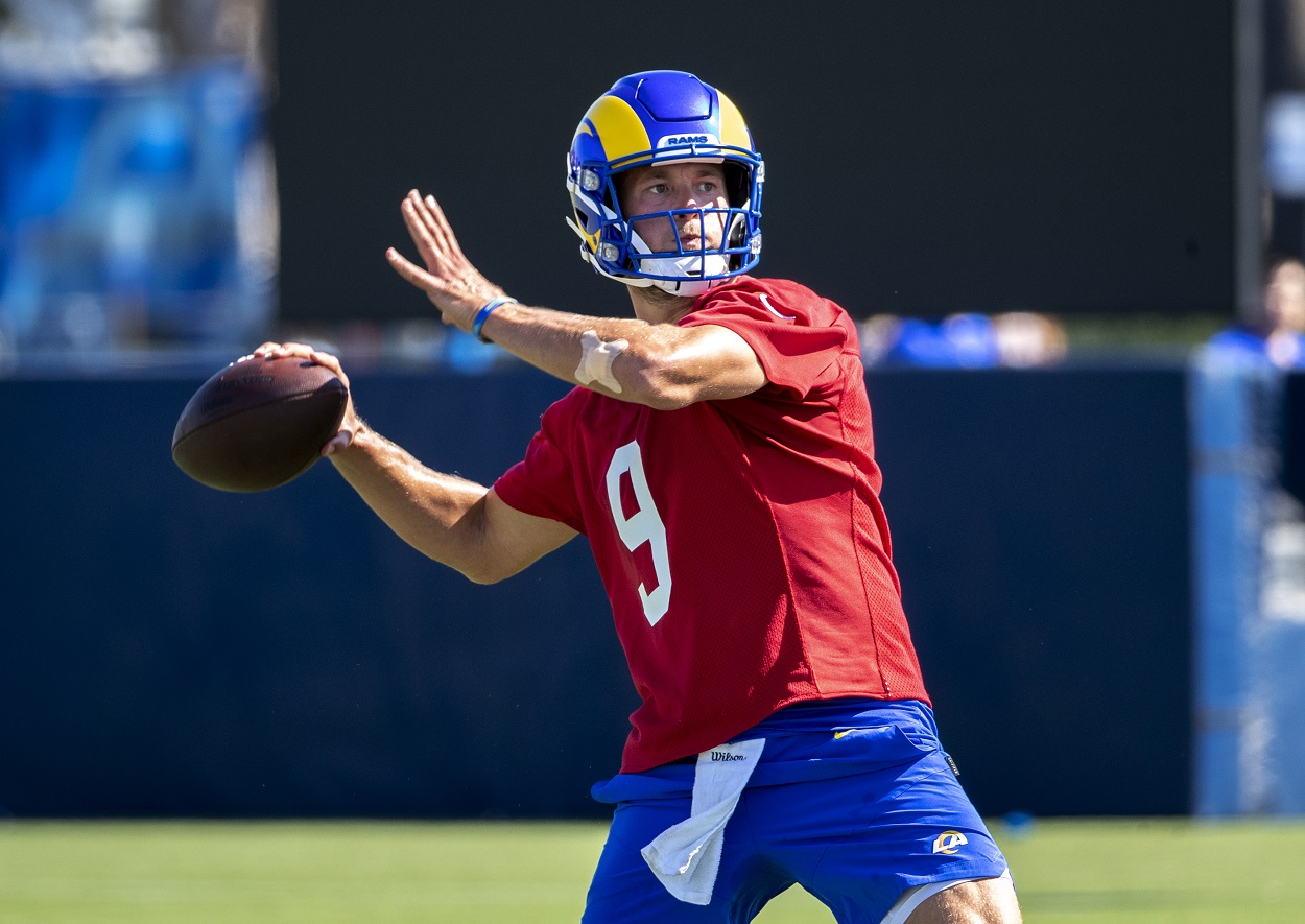 Rams quartterback Matthew Stafford throws a pass in practice.
