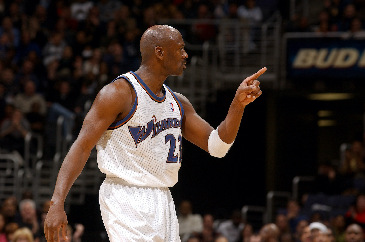 Michael Jordan gestures during his time as a member of the Washington Wizards.