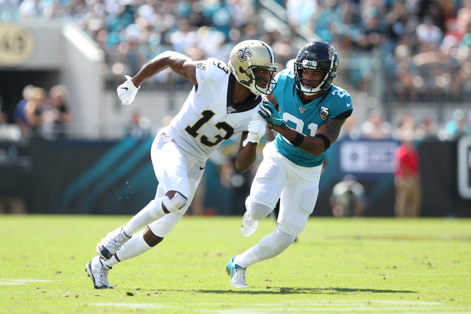 New Orleans Saints wide receiver Michael Thomas runs a route during a game against the Jacksonville Jaguars.