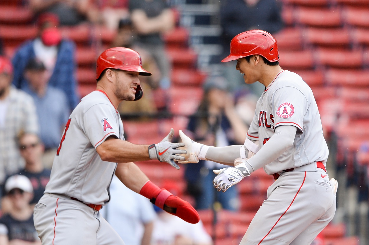 Los Angeles Angels teammates Mike Trout and Shohei Ohtani in May 2021