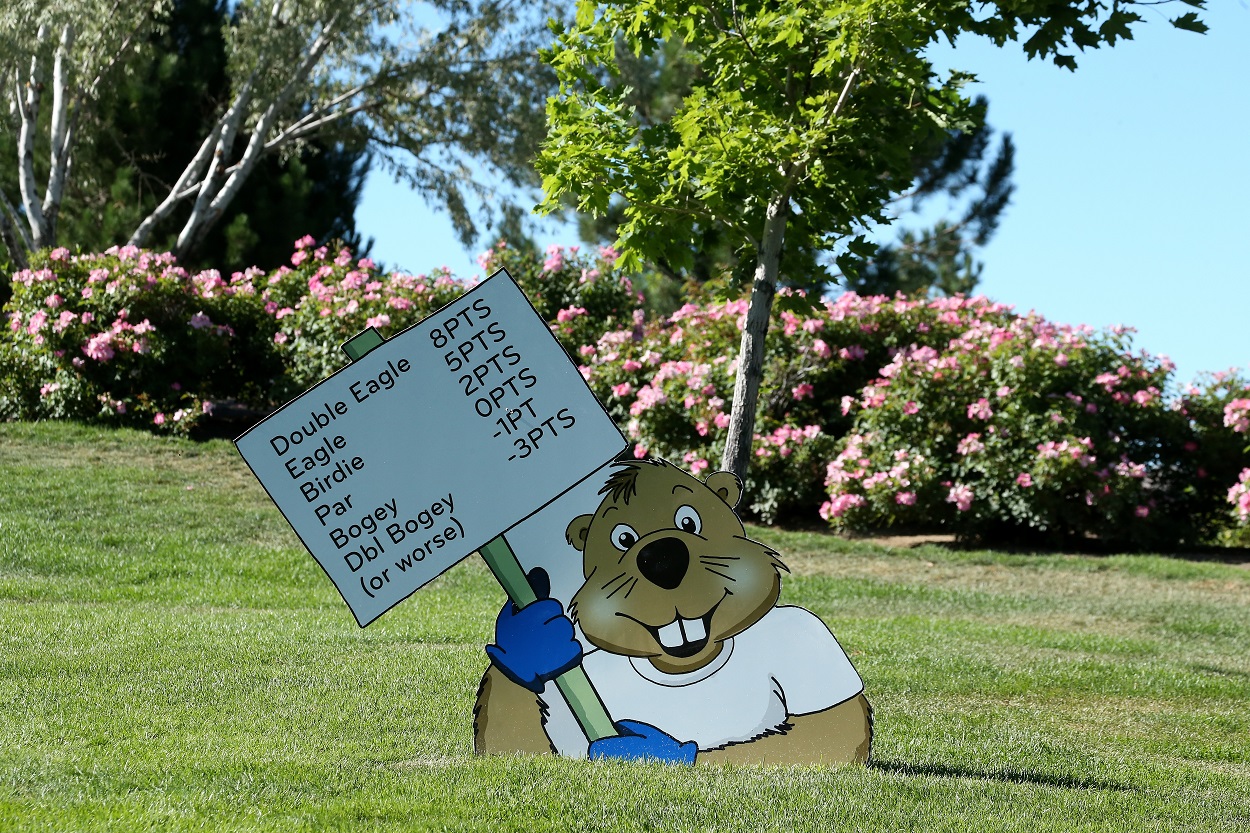 A cartoon gopher cutout showing how the Modified Stableford scoring system works at the 2013 Reno-Tahoe Open