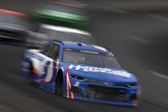 Kyle Larson, driver of the No. 5 Hendrick Motorsports Chevy, drives during the NASCAR Cup Series Foxwoods Resort Casino 301 at New Hampshire Motor Speedway on July 18, 2021.