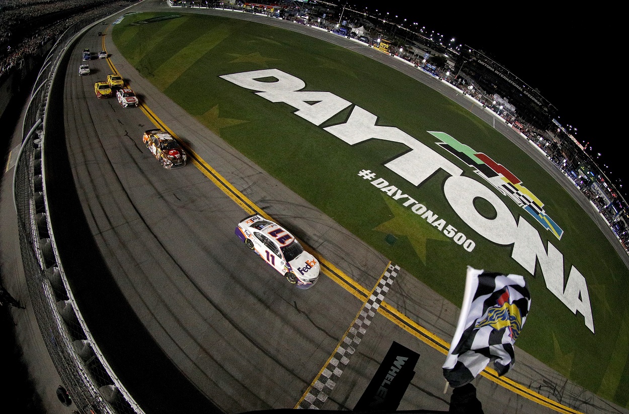 Denny Hamlin wins the 2019 NASCAR Cup Series Daytona 500 at Daytona International Speedway