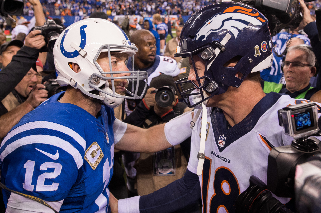 Former Indianapolis Colts quarterbacks Andrew Luck and Peyton Manning.