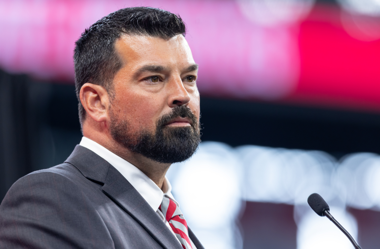 Ohio State football's head coach Ryan Day at Big Ten Media Days in 2021.