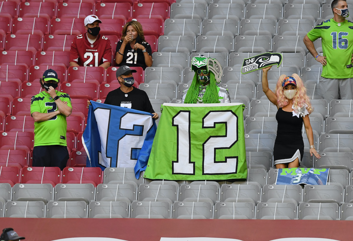Seattle Seahawks fans cheer from the stands prior to a 2020 game