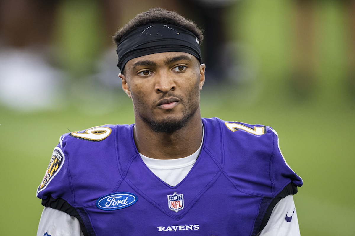 Shaun Wade on the field during Baltimore Ravens training camp
