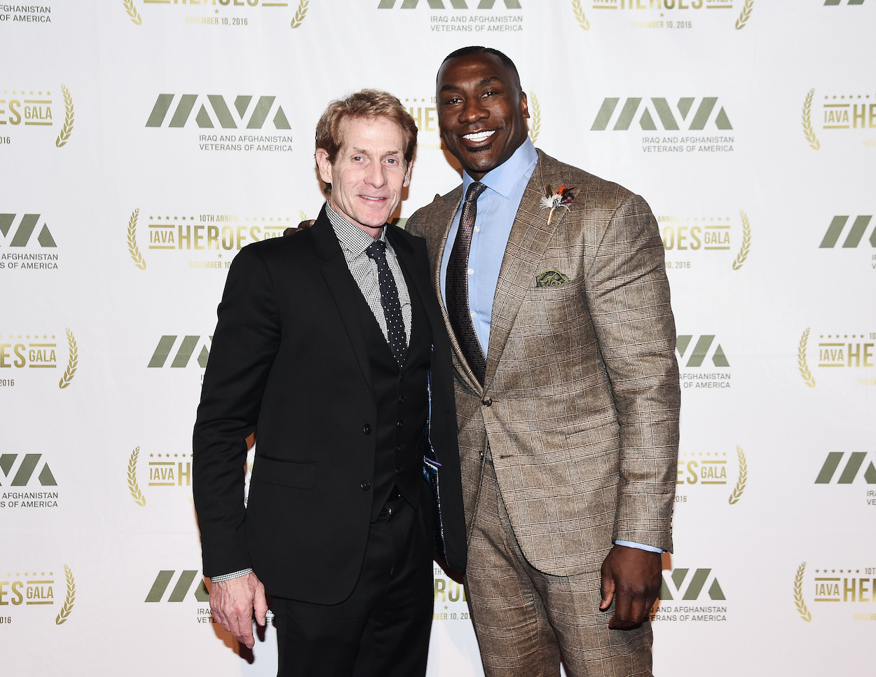 TV sports commentators Skip Bayless (L) and Shannon Sharpe attends the 2016 IAVA Heroes Gala at Cipriani 42nd Street on November 10, 2016 in New York City.
