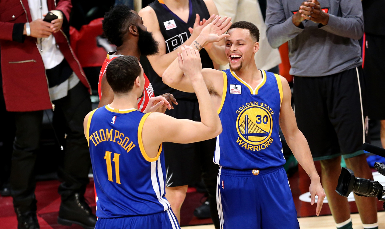 Golden State Warriors stars Klay Thompson and Stephen Curry in 2016.