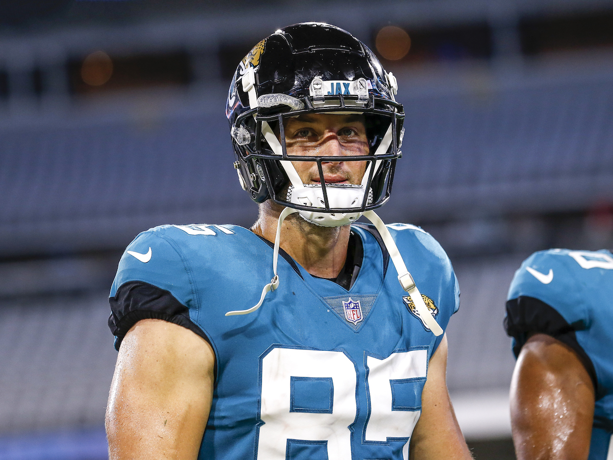 Tim Tebow playing during a Jacksonville Jaguars preseason game.