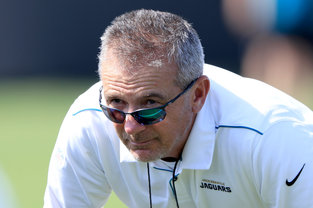 Head coach of the Jacksonville Jaguars Urban Meyer watches the action during Jacksonville Jaguars Mandatory Minicamp at TIAA Bank Field on June 15, 2021 in Jacksonville, Florida.