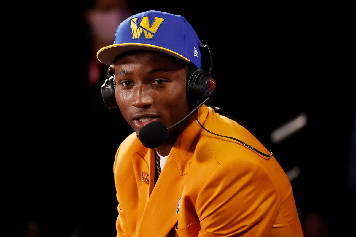 Jonathan Kuminga is interviewed after being drafted by the Golden State Warriors in the 2021 NBA Draft.