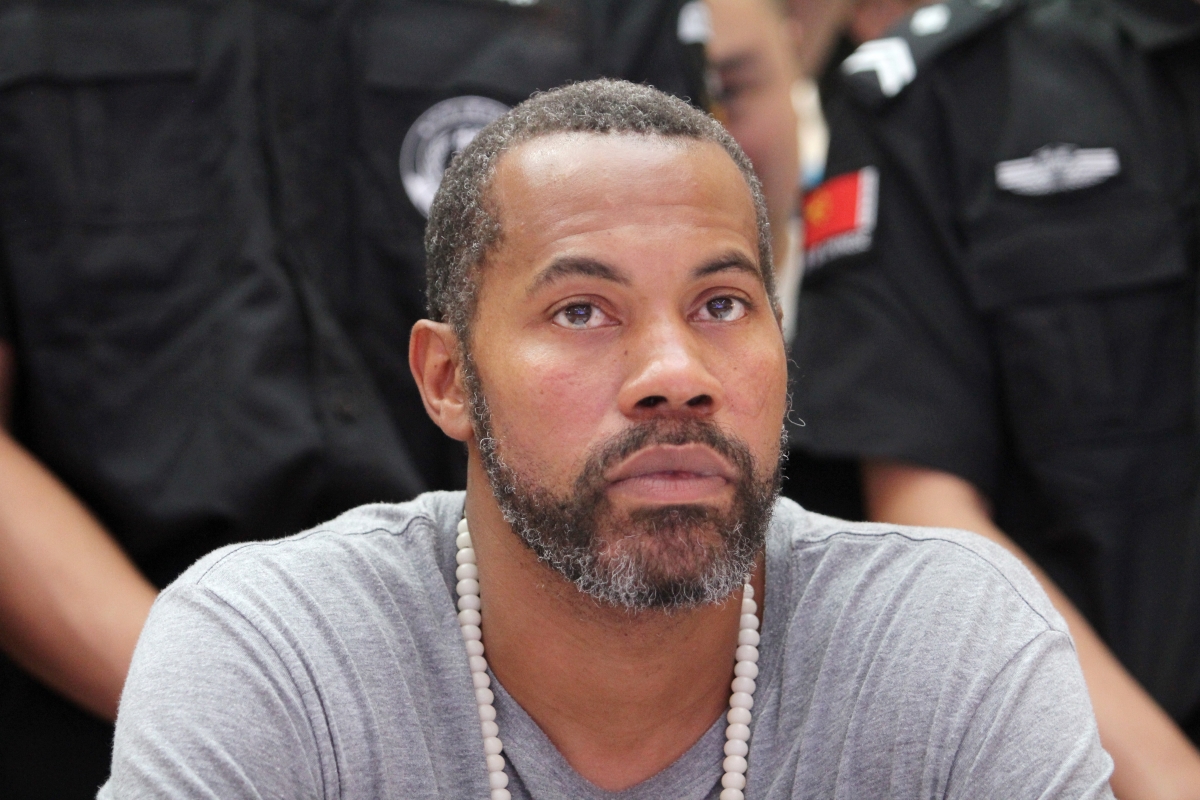 Retired NBA player Rasheed Wallace, who is now a member of Penny Hardaway’s Memphis Tigers’ coaching staff, attends a press conference.