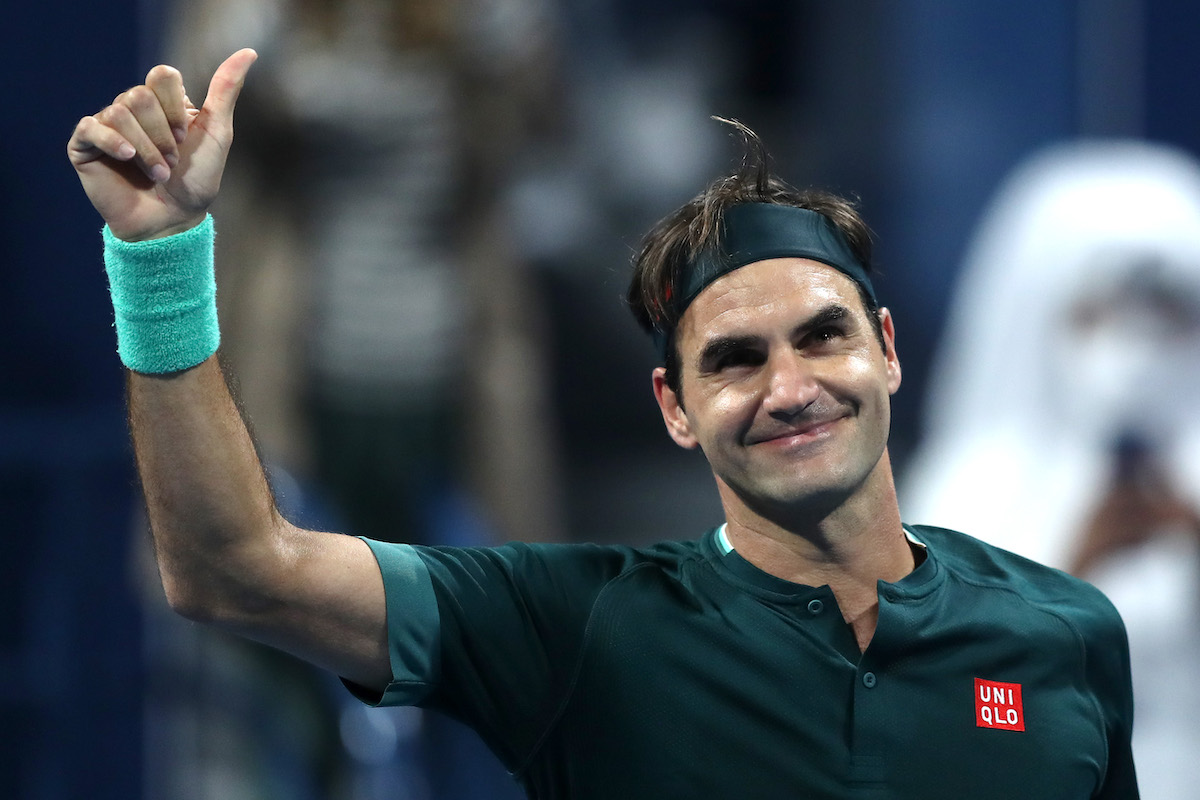 Roger Federer, a father of four kids, celebrates a win