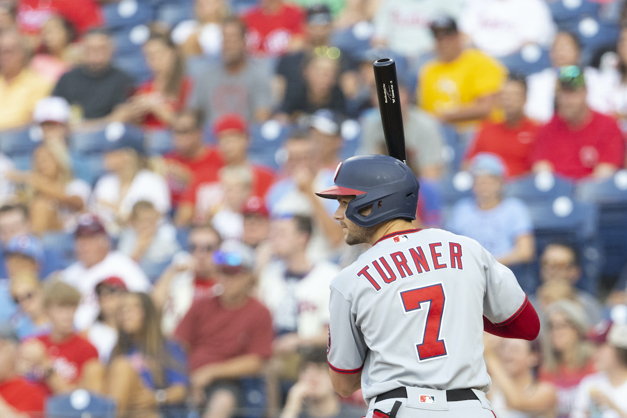 Trea Turner during an at-bat for his former team, the Washington Nationals.