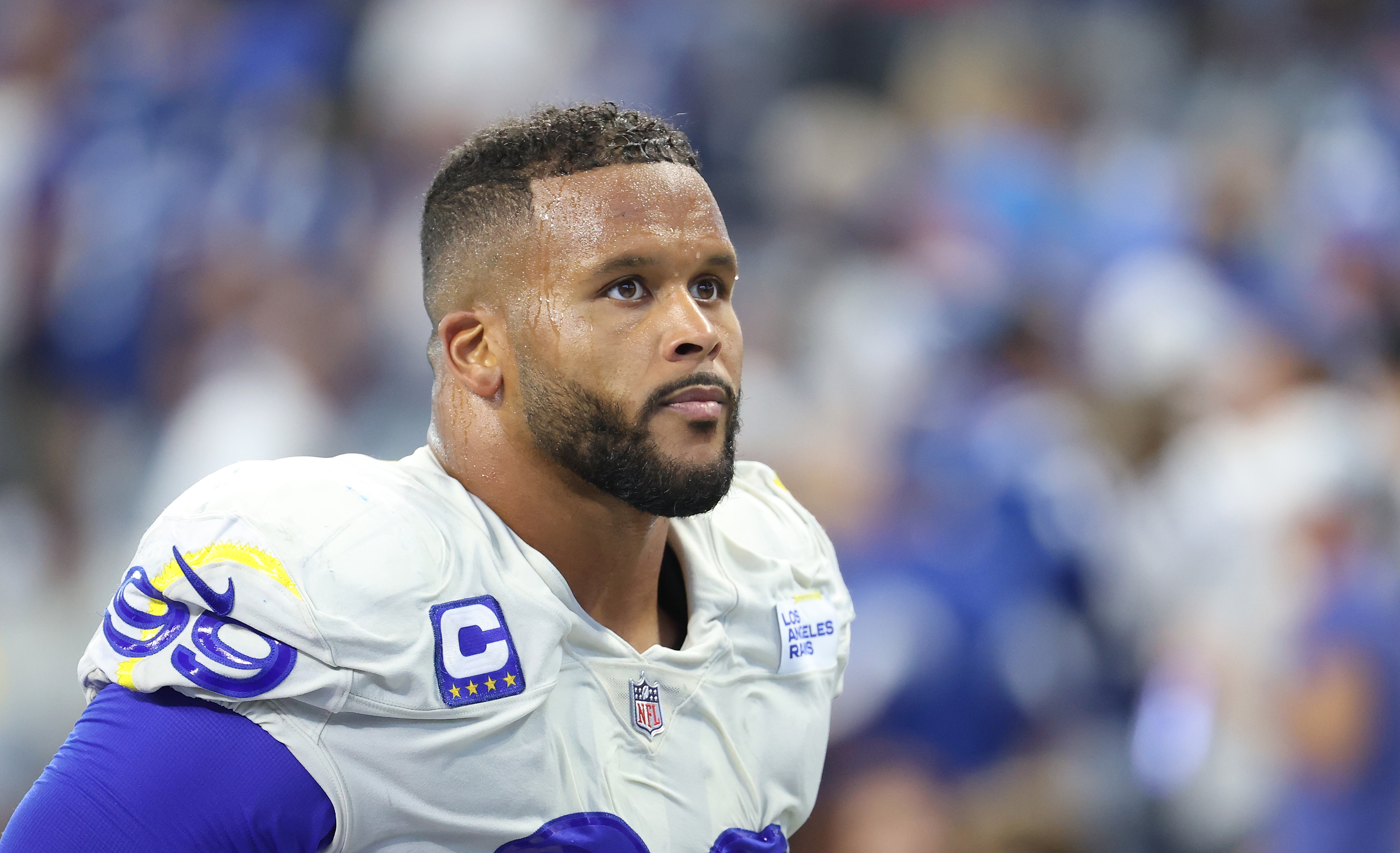 Aaron Donald on the field during Rams game