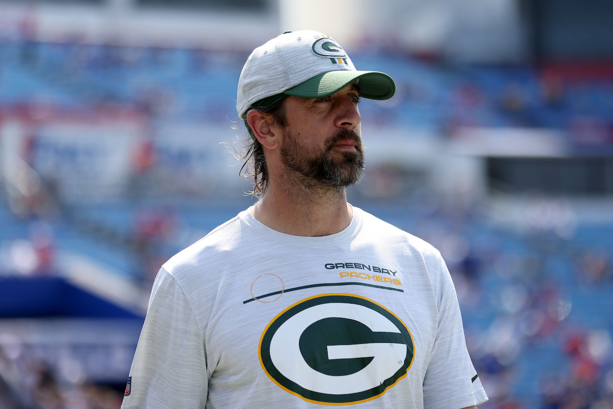 Aaron Rodgers before a Packers preseason game.