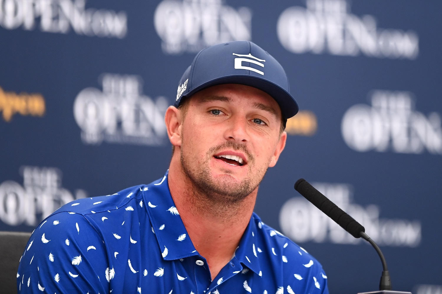 Bryson DeChambeau speaks during a press conference for The 149th Open on July 13, 2021, in Sandwich, England.