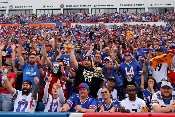 Fans inside Highmark Stadium cheer during the game between the Buffalo Bills and the Pittsburgh Steelers.