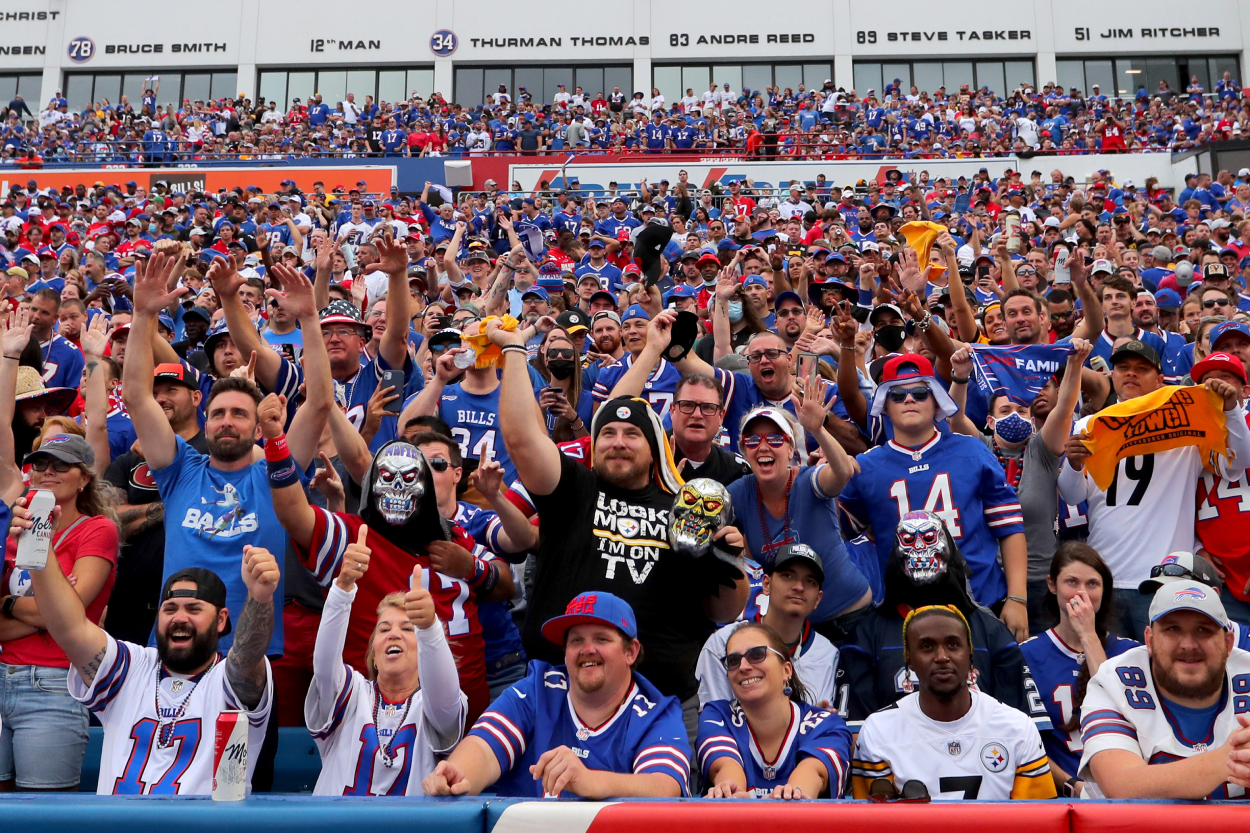 Fans inside Highmark Stadium cheer during the game between the Buffalo Bills and the Pittsburgh Steelers.