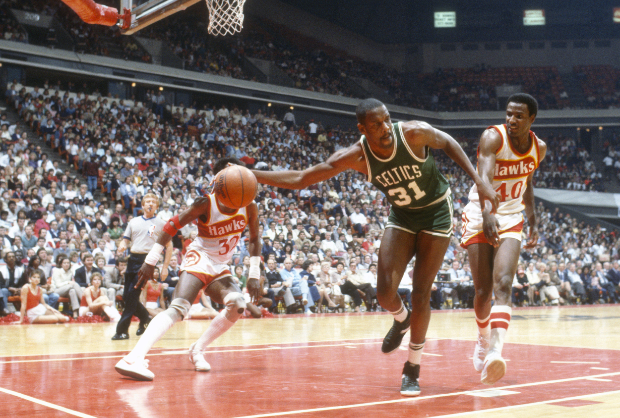 Cedric Maxwell of the Boston Celtics in action against the Atlanta Hawks in 1984.