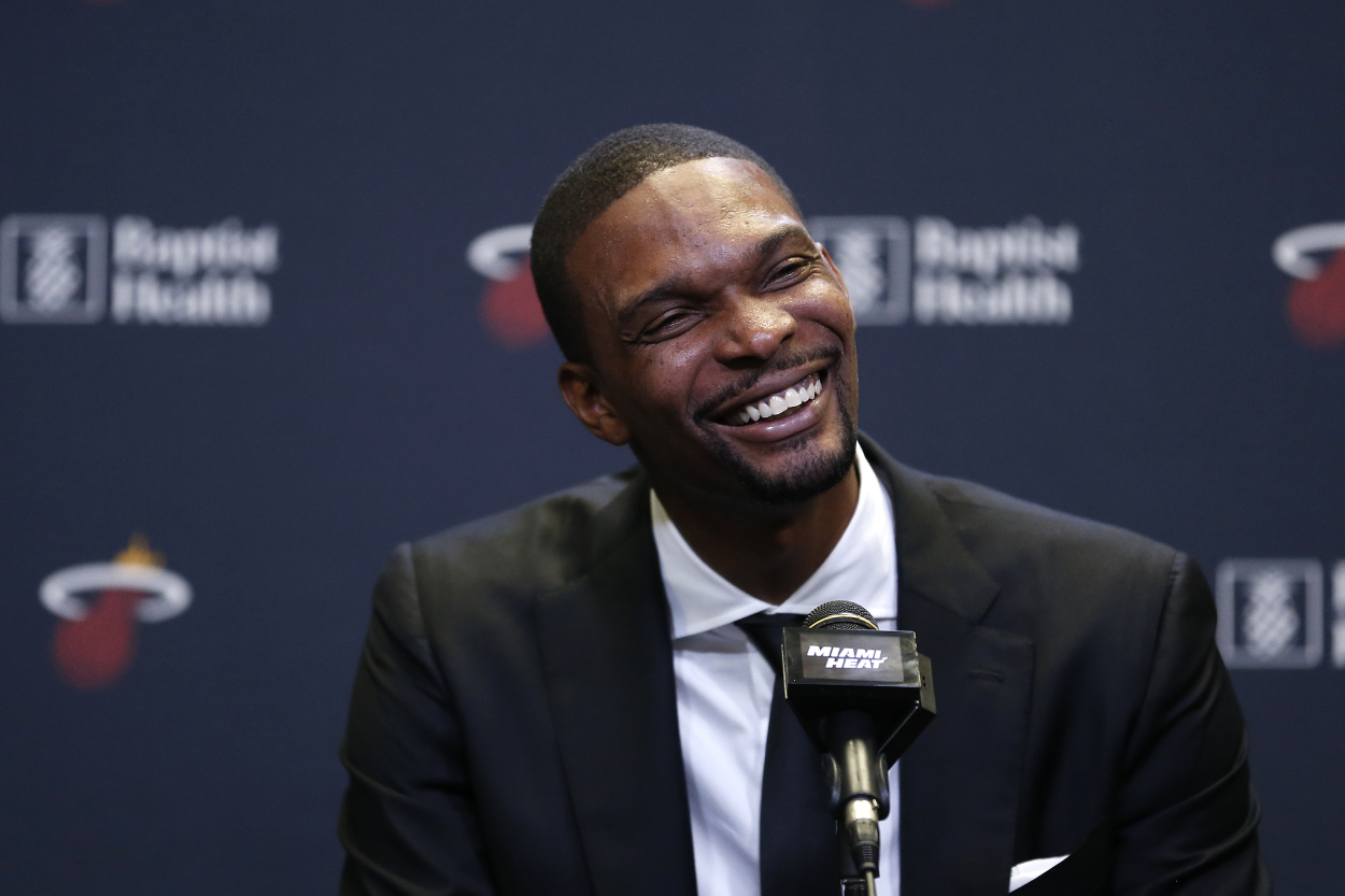 Former Heat and Raptors superstar Chris Bosh before his jersey retirement ceremony in 2019.