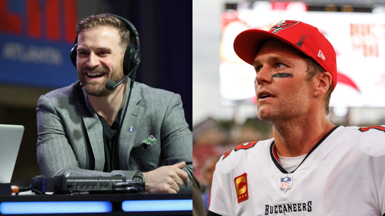 Chris Long hosting his podcast | Buccaneers QB Tom Brady leaving the field after a game