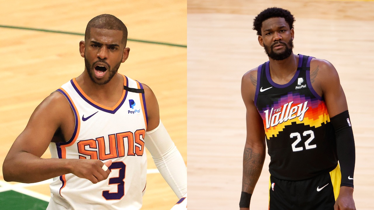 Phoenix Suns players Chris Paul and DeAndre Ayton in action