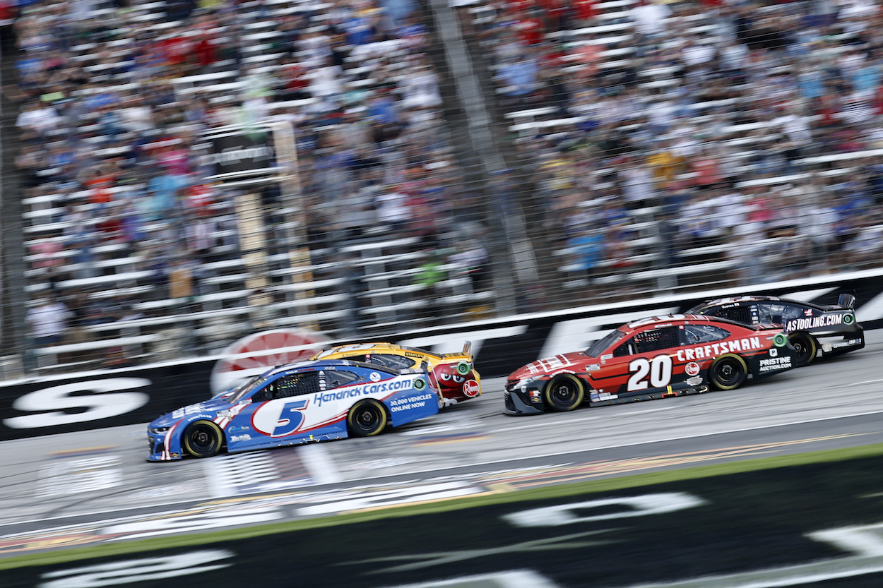 Christopher Bell and Kyle Larson battle during All-Star Race
