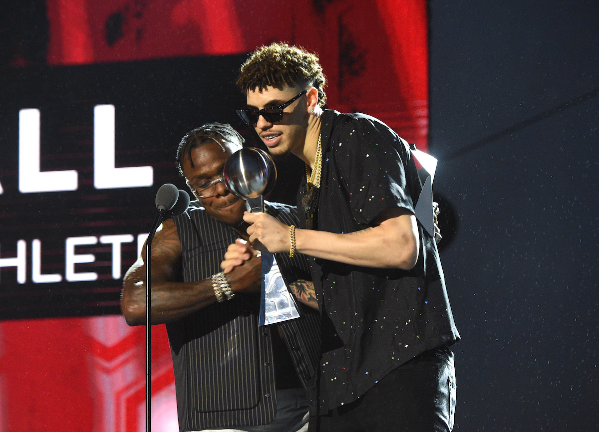 DaBaby presents award to LaMelo Ball onstage during the 2021 ESPY Awards