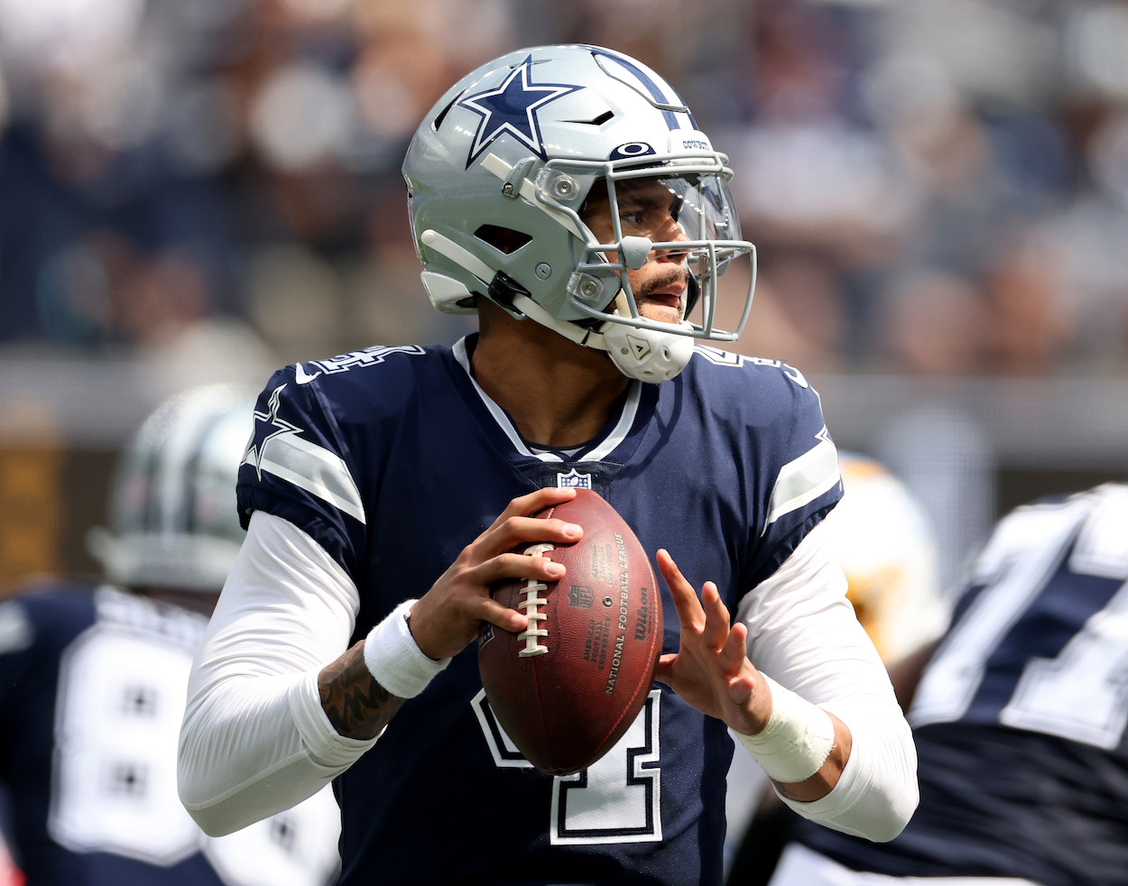 Dak Prescott playing for the Dallas Cowboys.