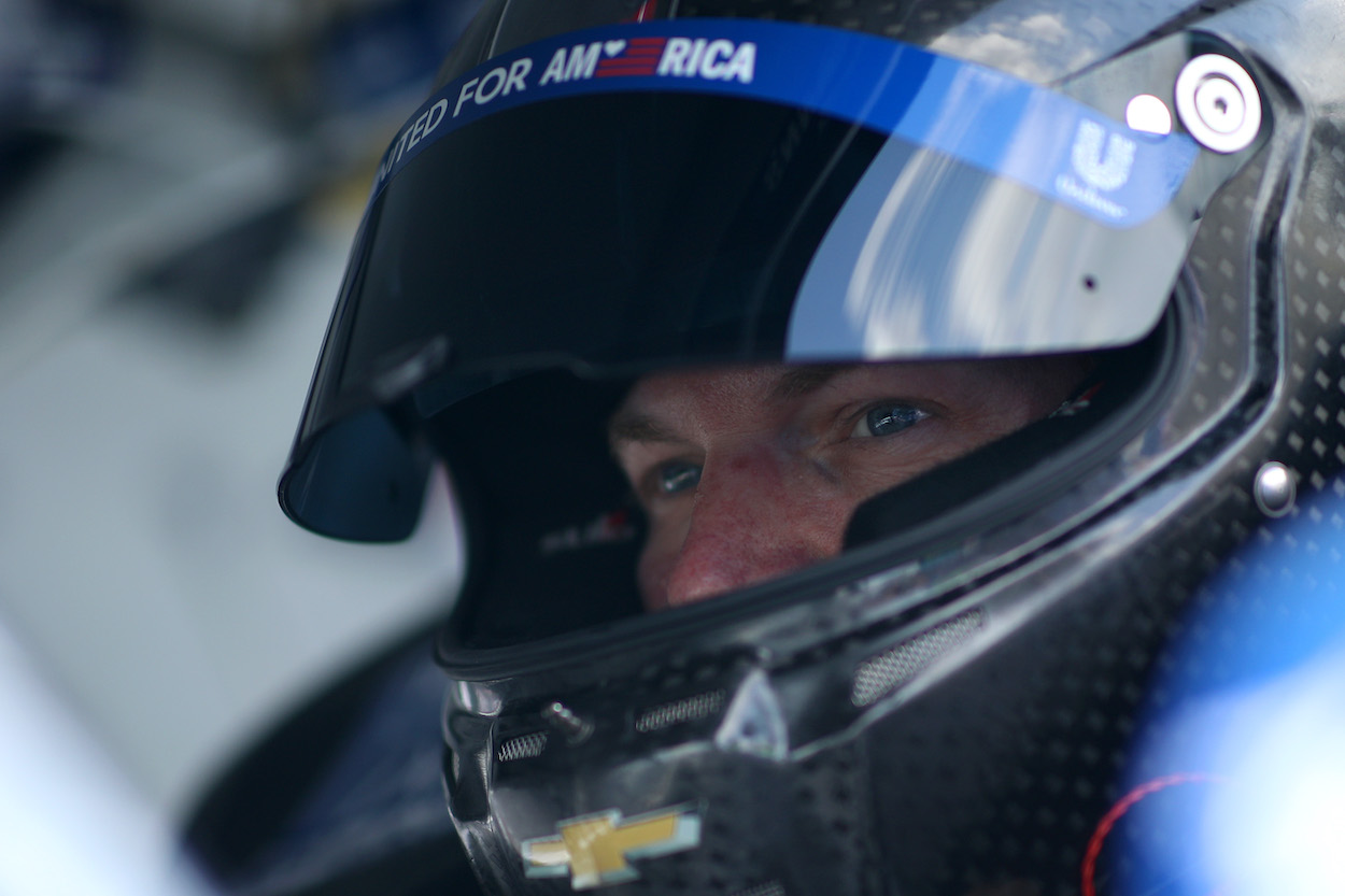 Dale Earnhardt Jr. sits inside car