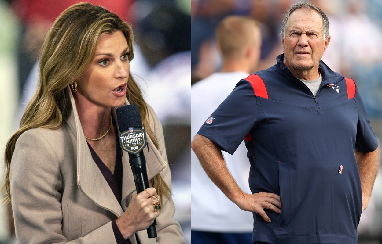 Fox Sports reporter Erin Andrews (L) in 2020 and New England Patriots head coach Bill Belichick in 2021.