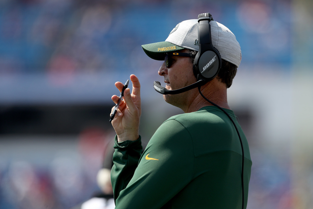 Green Bay Packers defensive coordinator Joe Barry looks on during an August 2021 preseason matchup against the Detroit Lions