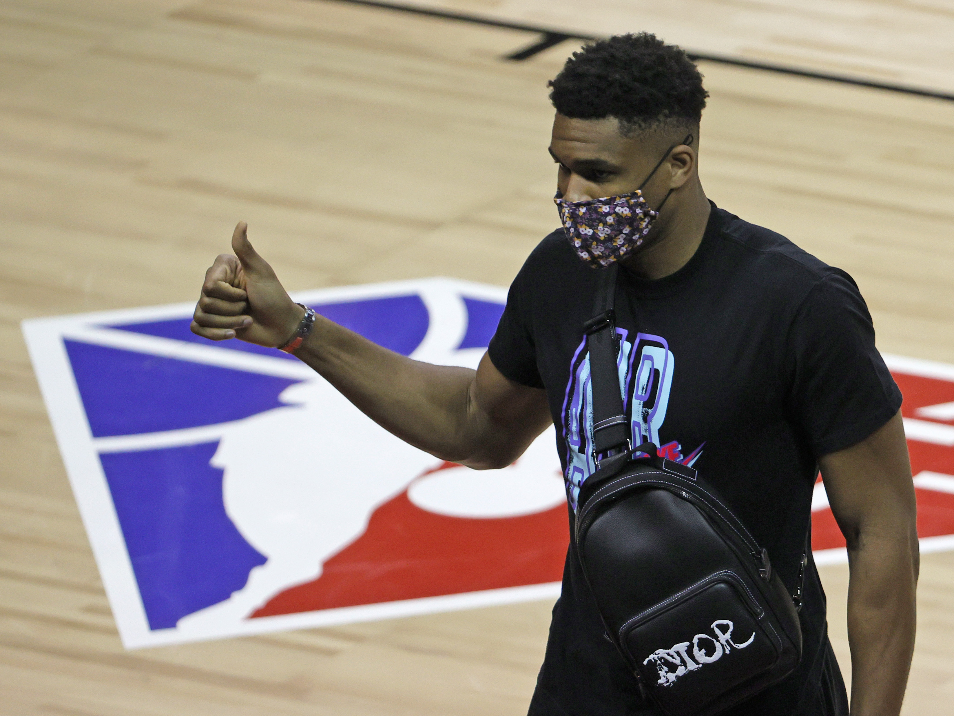 Giannis Antetokounmpo attends a Milwaukee Bucks Summer League game