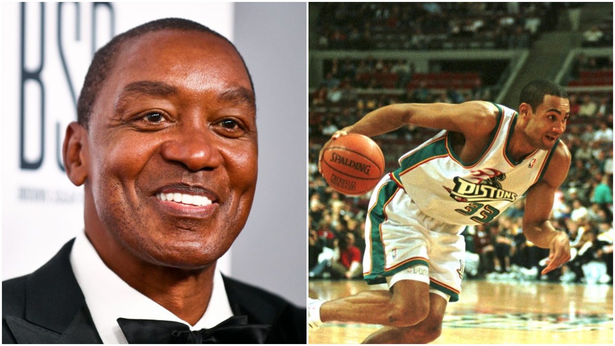 Pistons legend Isiah Thomas at a gala and former Pistons star Grant Hill during his playing days