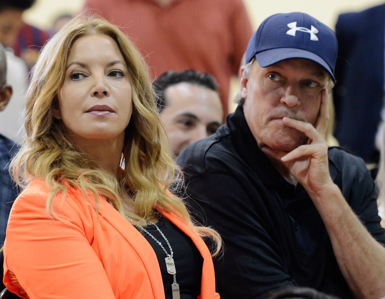 Los Angeles Lakers owner Jeanie Buss and her brother Jim Buss.