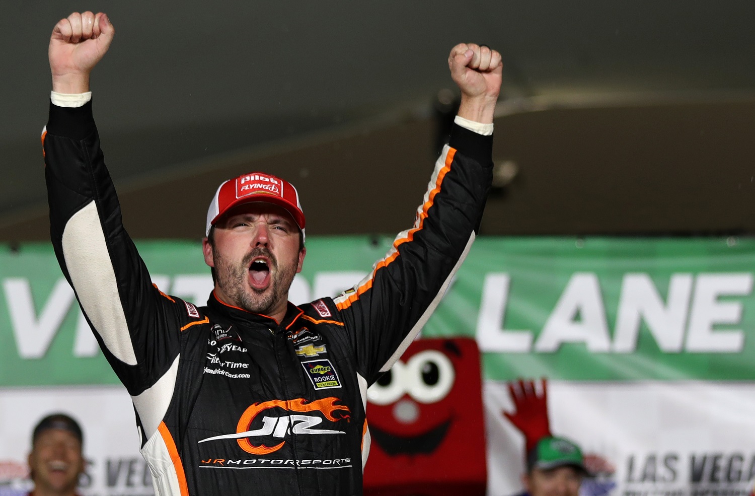 Josh Berry celebrates in victory lane after winning the NASCAR Xfinity Series Alsco Uniforms 302 at Las Vegas Motor Speedway on Sept. 25, 2021.