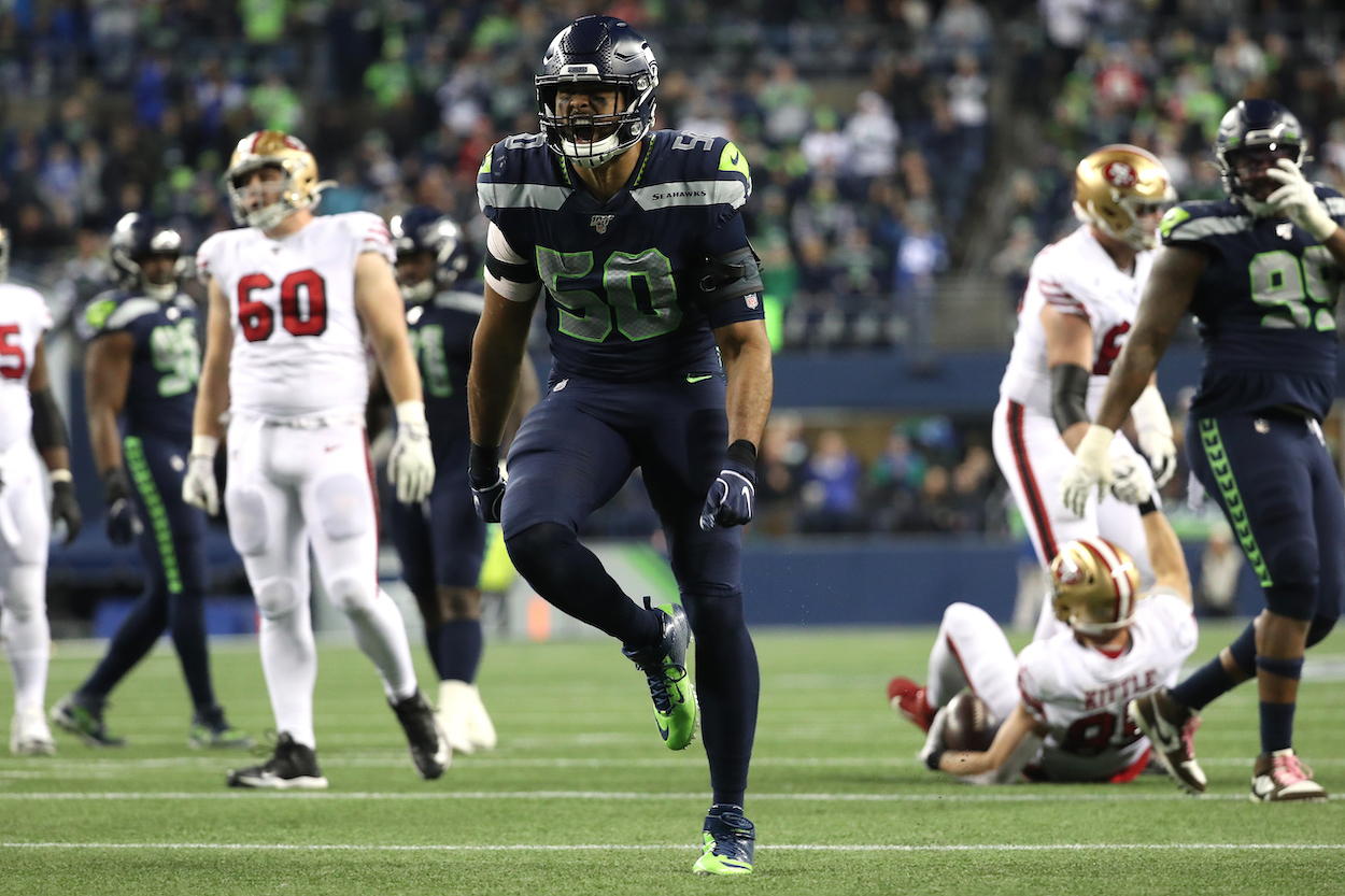 Raiders linebacker K.J. Wright celebrates after making a big play