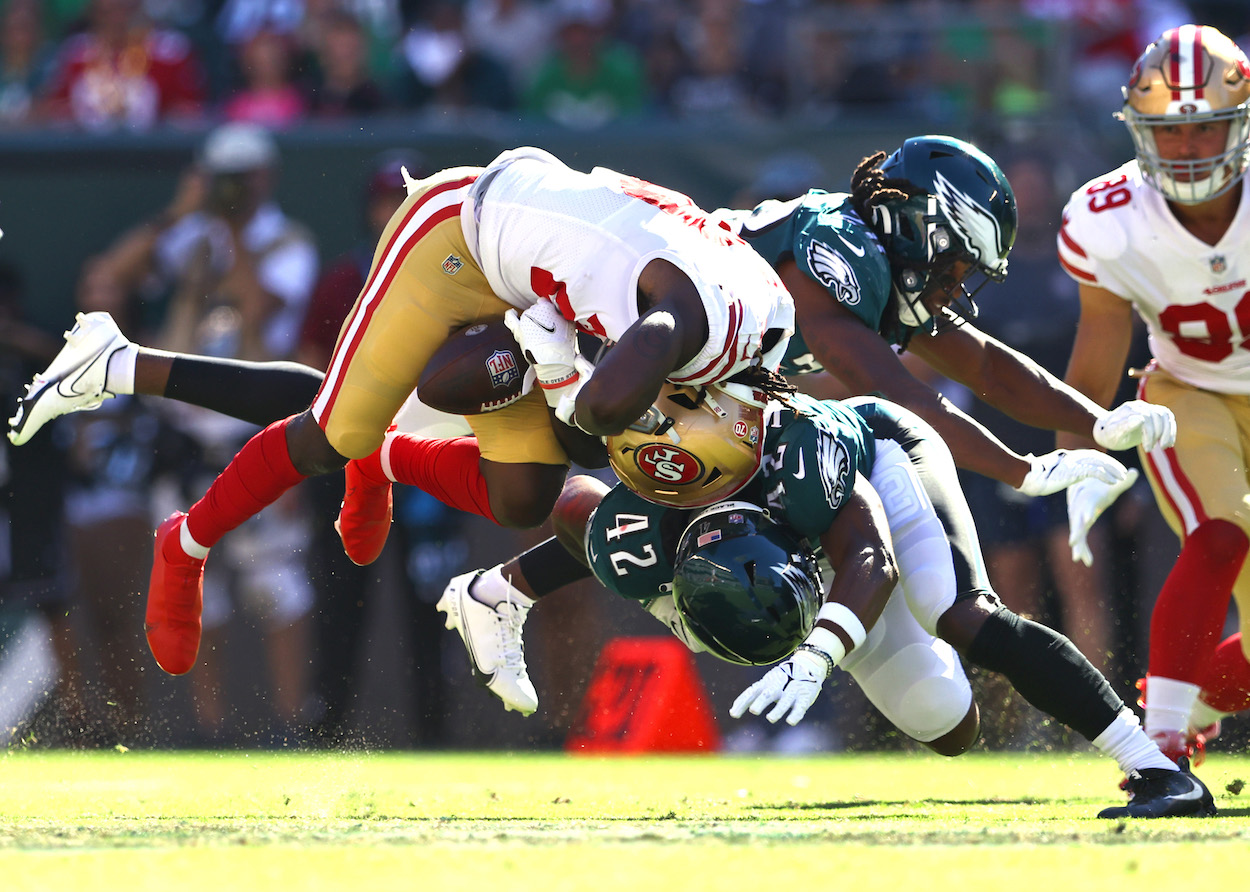 Philadelphia Eagles S K'Von Wallace committing a penalty against the 49ers.